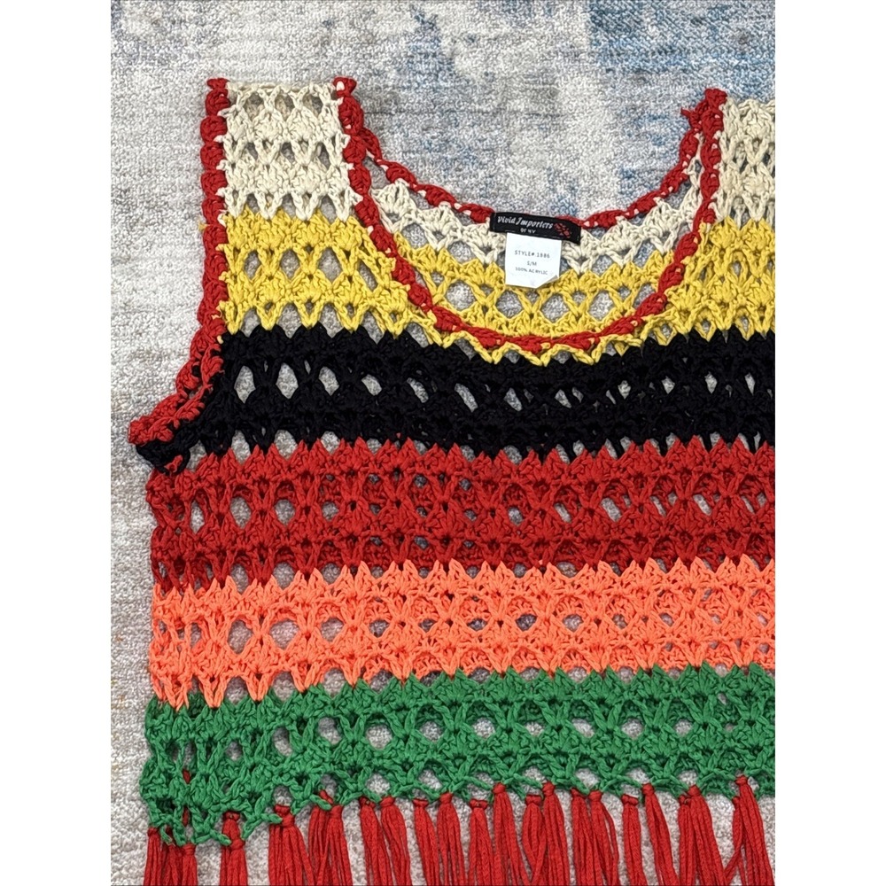 Vintage Crochet Knit Tank Top Small 70s Boho Hippie Festival Groovy Fringe‎ Y2K